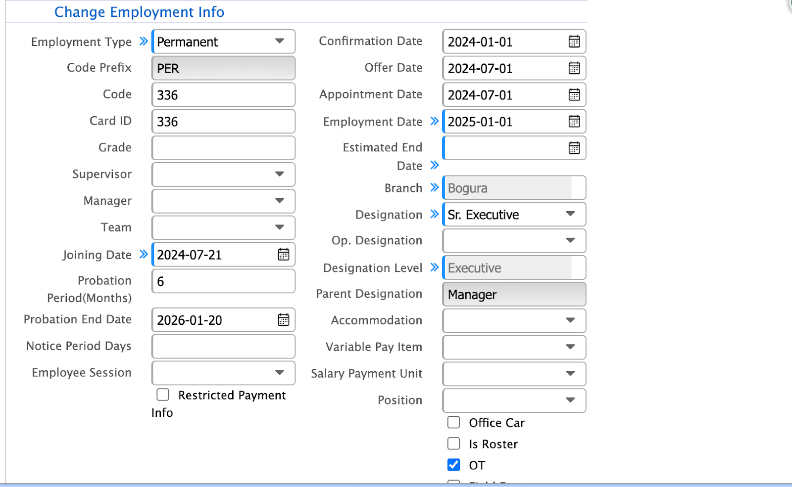 Tag OT Eligibility in Employee Profile